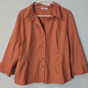 Ricki's Terracotta Orange Button Up Blouse Size 18 3/4 Sleeve Corporate Core